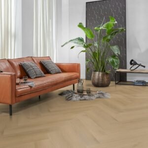 Alternative view of YUP Merton herringbone dryback natural oak